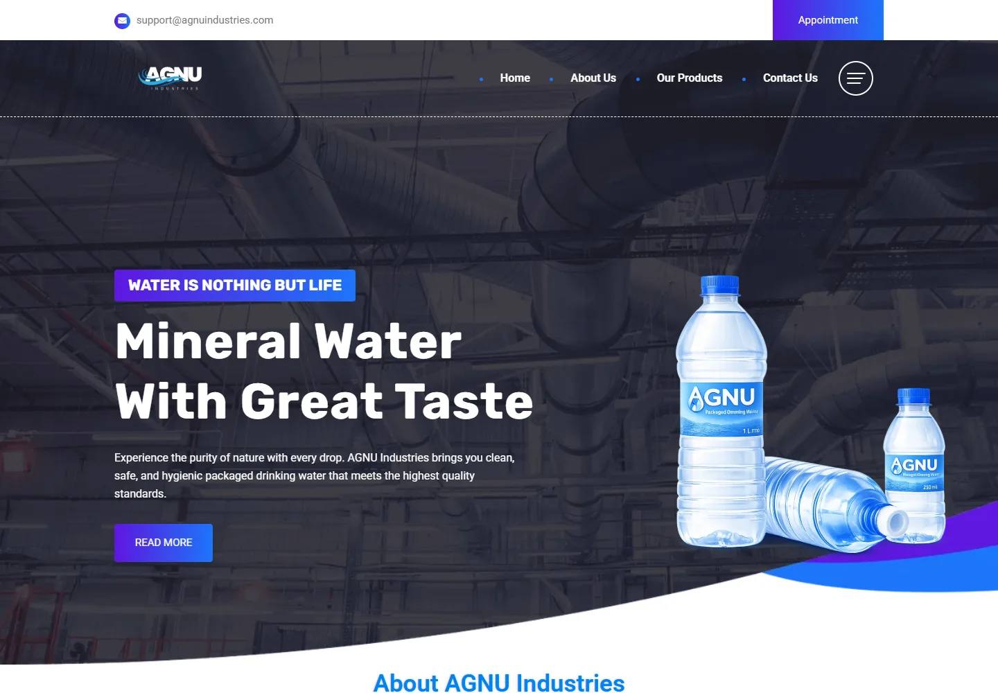 AGNU Industries actual desktop website screenshot