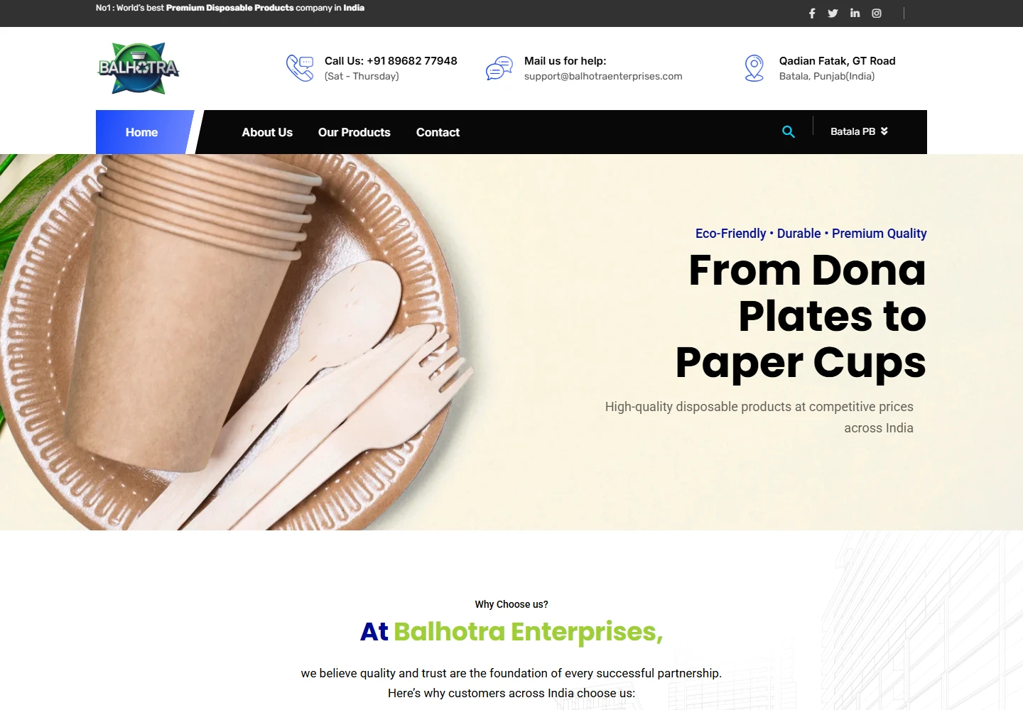 Balhotra Enterprises actual desktop website screenshot