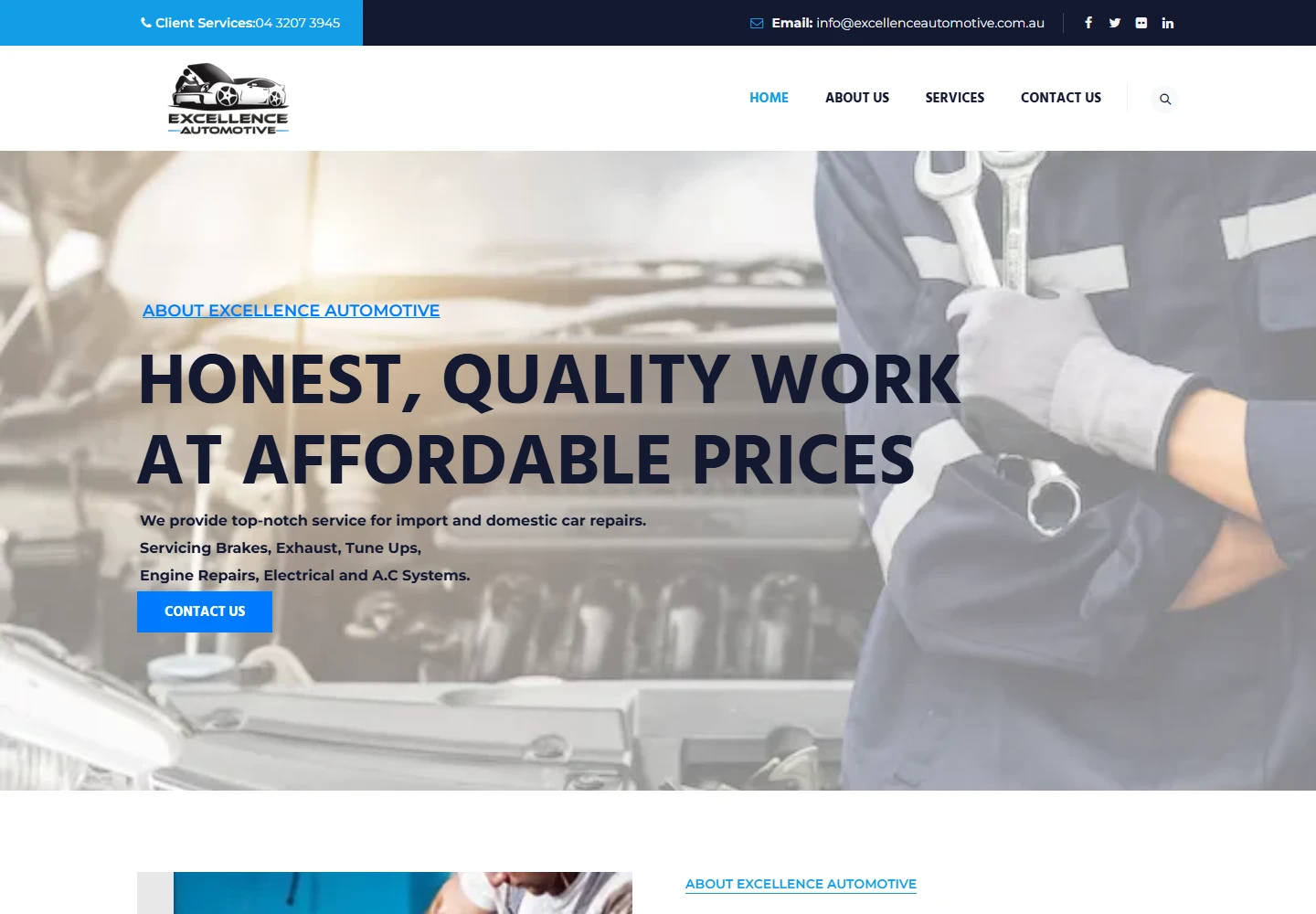 Excellence Automotive actual desktop website screenshot