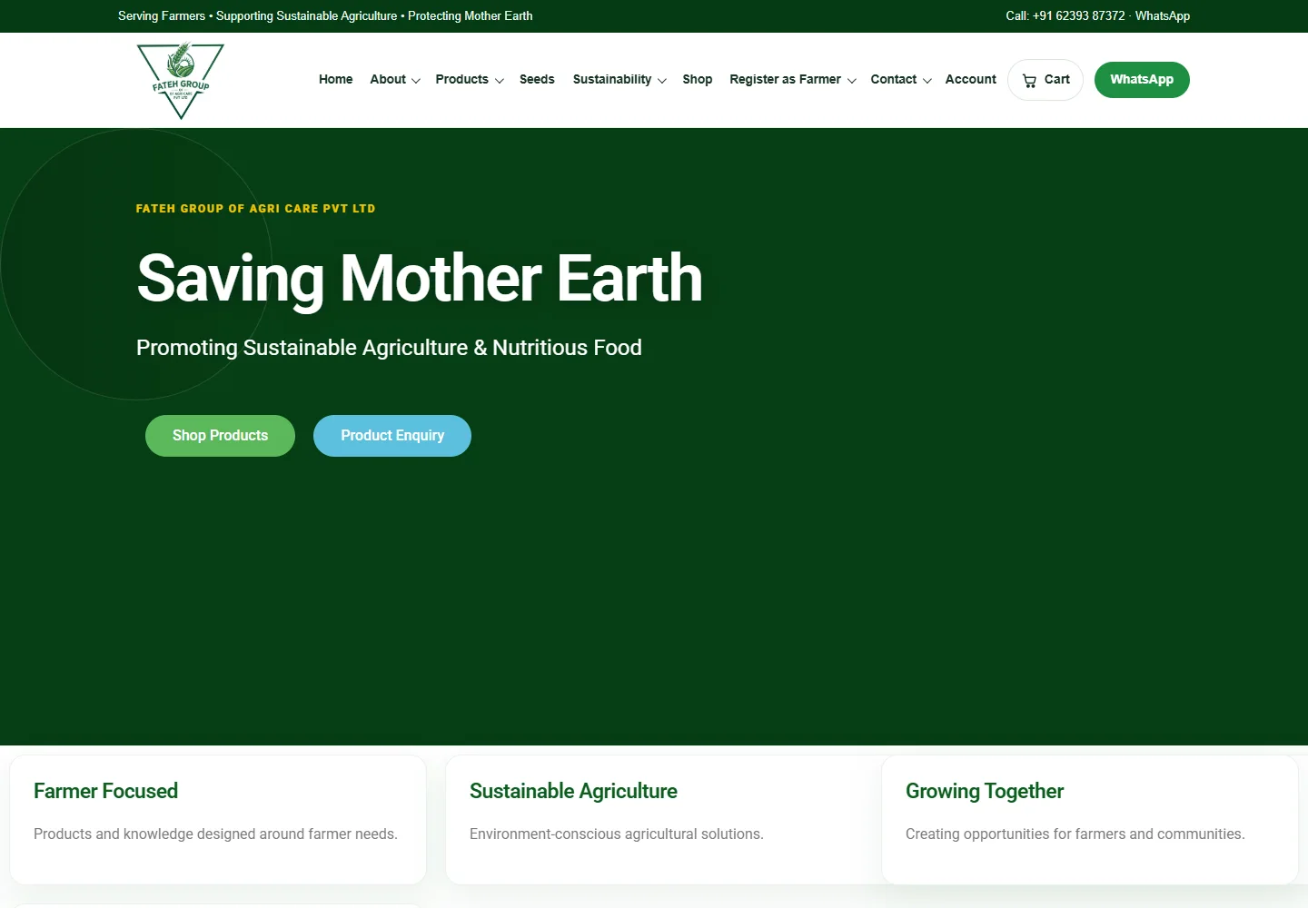 FATEH Crops Care actual desktop website screenshot