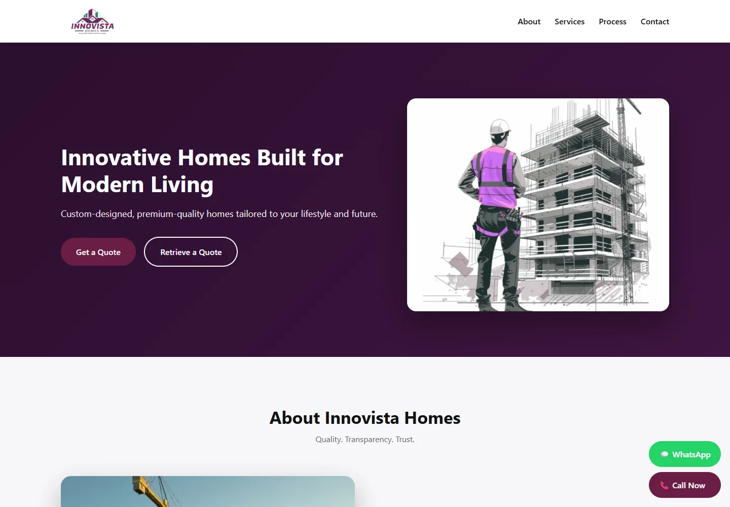 Innovista Homes actual desktop website screenshot