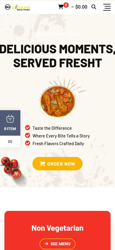 Kissan Indian Cuisine mobile view