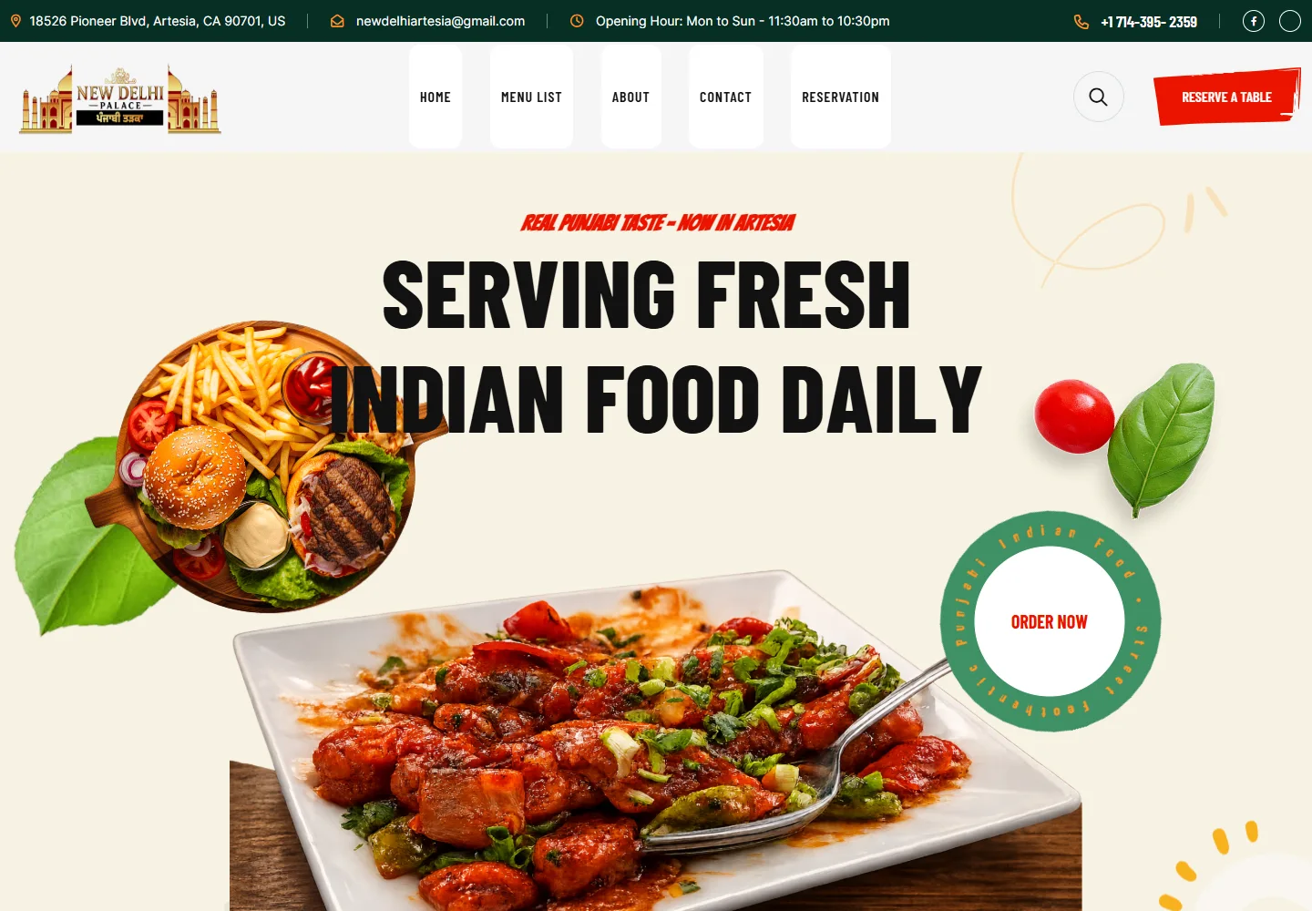 New Delhi Palace actual desktop website screenshot