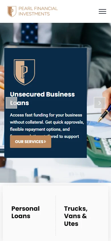 Pearl Financial Investments mobile view