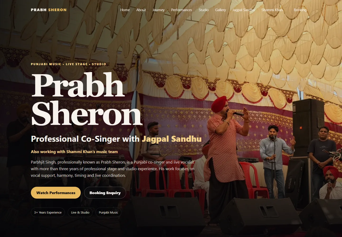 Prabh Sheron actual desktop website screenshot